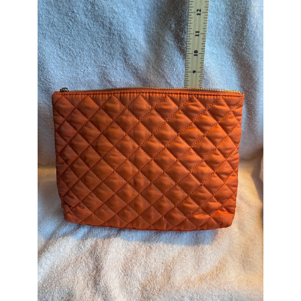 LIKE NEW Orange Quilted Cosmetic Bag Thermal Lined w/Gold Zipper
